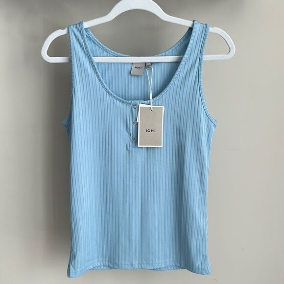 ICHI Tops - ICHI - SIZE MED - Light Blue - Textured Button - Tank Top - New!